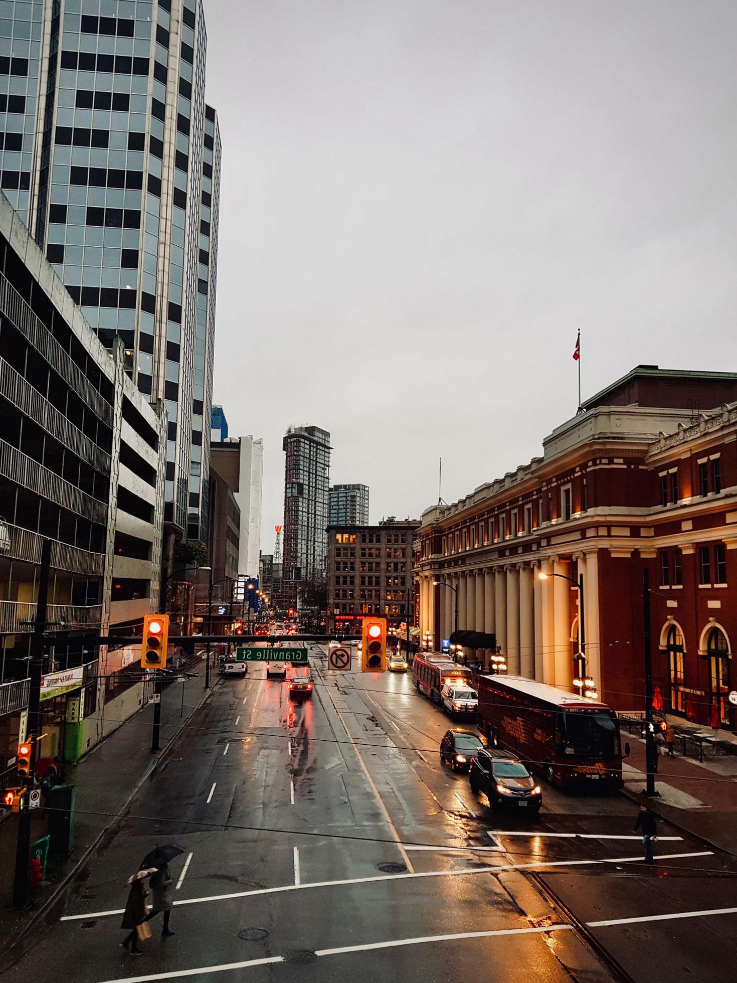 Bustling Granville Street in Vancouver
